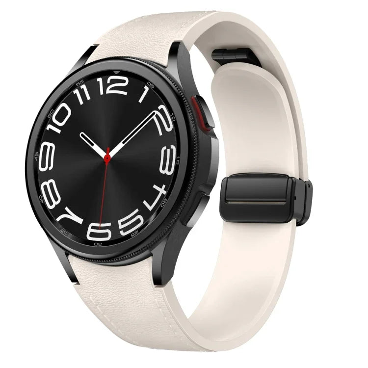 Magnetic Black Buckle Leather Silicone Watch Band, For Samsung Galaxy Watch 6