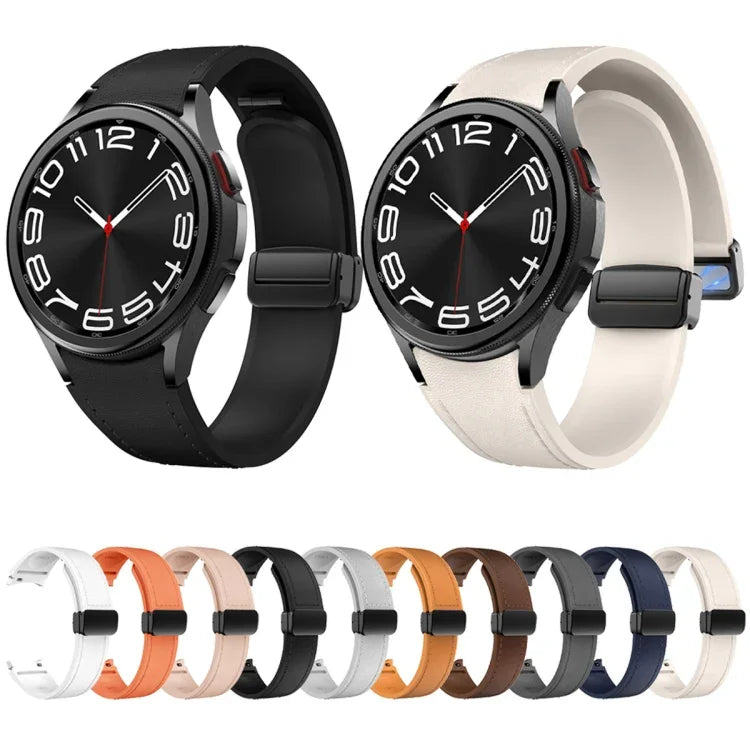 Magnetic Black Buckle Leather Silicone Watch Band, For Samsung Galaxy Watch 6