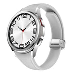 Slim Magnetic Silver Buckle Leather Silicone Watch Band, For Samsung Galaxy Watch 6