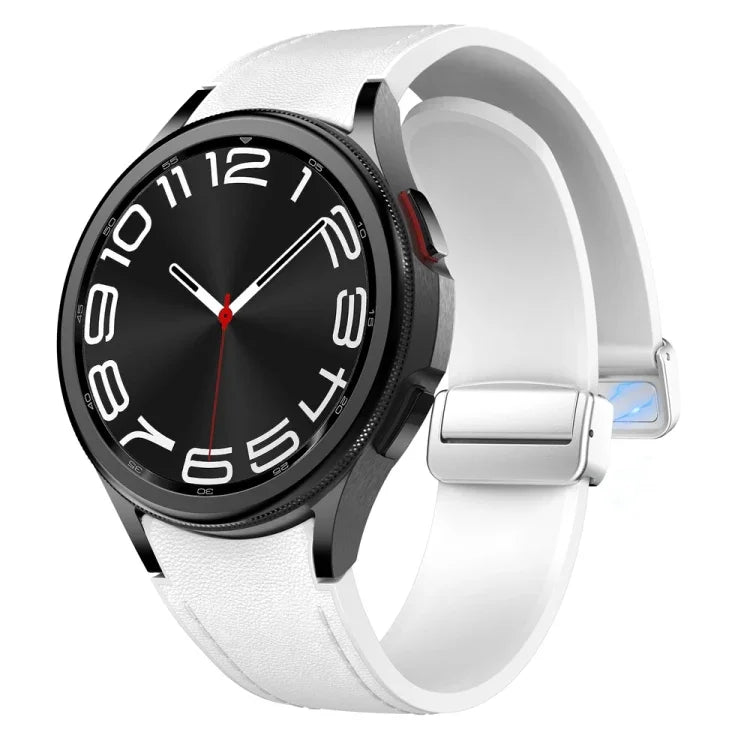 Magnetic Silver Buckle Leather Silicone Watch Band, For Samsung Galaxy Watch 6