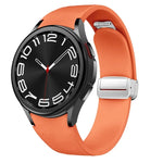 Magnetic Silver Buckle Leather Silicone Watch Band, For Samsung Galaxy Watch 6
