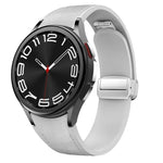 Magnetic Silver Buckle Leather Silicone Watch Band, For Samsung Galaxy Watch 6