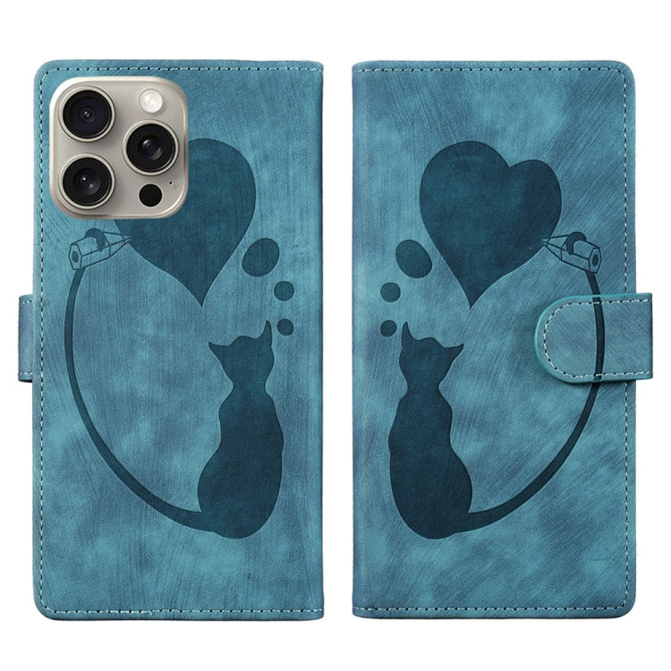 Pen Heart Cat Embossed Leather Phone Case, For iPhone 17 Pro Max, For iPhone 17 Pro, For iPhone 17, For iPhone Air, For iPhone 15 Pro Max, For iPhone 15 Pro, For iPhone 15 Plus, For iPhone 15
