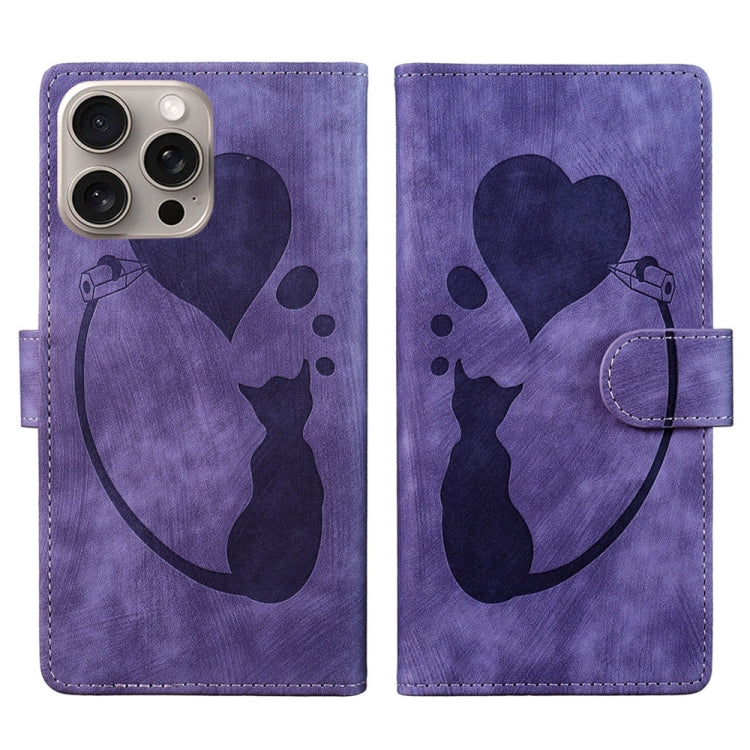 Pen Heart Cat Embossed Leather Phone Case, For iPhone 17 Pro Max, For iPhone 17 Pro, For iPhone 17, For iPhone Air, For iPhone 15 Pro Max, For iPhone 15 Pro, For iPhone 15 Plus, For iPhone 15