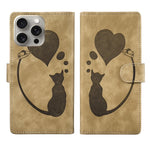 Pen Heart Cat Embossed Leather Phone Case, For iPhone 17 Pro Max, For iPhone 17 Pro, For iPhone 17, For iPhone Air, For iPhone 15 Pro Max, For iPhone 15 Pro, For iPhone 15 Plus, For iPhone 15