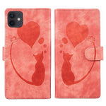 Pen Heart Cat Embossed Leather Phone Case, For iPhone 13 mini, For iPhone 12, For iPhone 12 Pro Max, For iPhone 12 Pro, For iPhone 12 mini, For iPhone 11 Pro Max, For iPhone 11, For iPhone 11 Pro