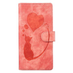Pen Heart Cat Embossed Leather Phone Case, For iPhone 17 Pro Max, For iPhone 17 Pro, For iPhone 17, For iPhone Air, For iPhone 15 Pro Max, For iPhone 15 Pro, For iPhone 15 Plus, For iPhone 15