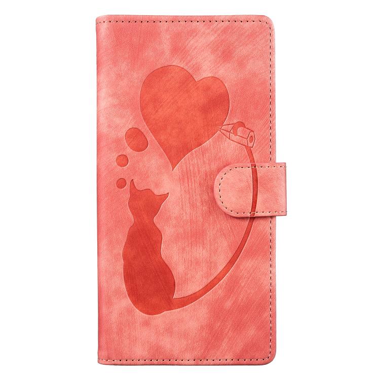Pen Heart Cat Embossed Leather Phone Case, For iPhone 17 Pro Max, For iPhone 17 Pro, For iPhone 17, For iPhone Air, For iPhone 15 Pro Max, For iPhone 15 Pro, For iPhone 15 Plus, For iPhone 15