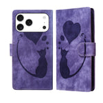 Pen Heart Cat Embossed Leather Phone Case, For iPhone 17 Pro Max, For iPhone 17 Pro, For iPhone 17, For iPhone Air, For iPhone 15 Pro Max, For iPhone 15 Pro, For iPhone 15 Plus, For iPhone 15