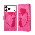 Pen Heart Cat Embossed Leather Phone Case, For iPhone 17 Pro Max, For iPhone 17 Pro, For iPhone 17, For iPhone Air, For iPhone 15 Pro Max, For iPhone 15 Pro, For iPhone 15 Plus, For iPhone 15