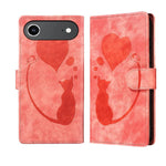 Pen Heart Cat Embossed Leather Phone Case, For iPhone 17 Pro Max, For iPhone 17 Pro, For iPhone 17, For iPhone Air, For iPhone 15 Pro Max, For iPhone 15 Pro, For iPhone 15 Plus, For iPhone 15
