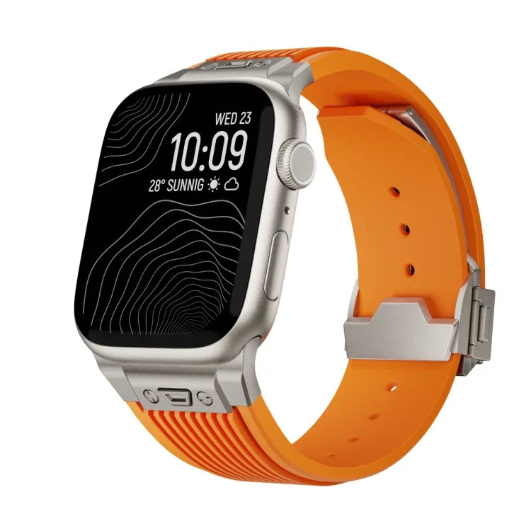 Vertical Texture Titanium Buckle Elastic Silicone Watch Band, For Apple Watch SE 44mm, For Apple Watch Series 6 44mm, For Apple Watch Series 5 44mm, For Apple Watch Series 4 44mm, For Apple Watch Series 3 42mm, For Apple Watch Series 2 42mm            ...