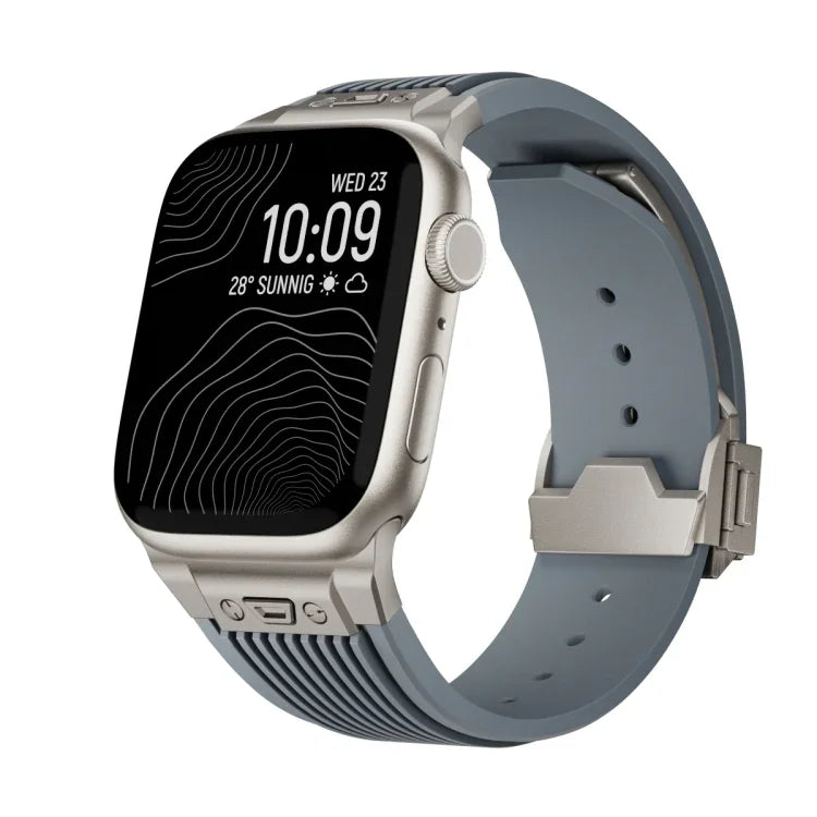 Vertical Texture Titanium Buckle Elastic Silicone Watch Band, For Apple Watch SE 44mm, For Apple Watch Series 6 44mm, For Apple Watch Series 5 44mm, For Apple Watch Series 4 44mm, For Apple Watch Series 3 42mm, For Apple Watch Series 2 42mm            ...