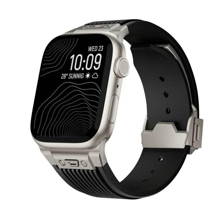 Vertical Texture Titanium Buckle Elastic Silicone Watch Band, For Apple Watch SE 44mm, For Apple Watch Series 6 44mm, For Apple Watch Series 5 44mm, For Apple Watch Series 4 44mm, For Apple Watch Series 3 42mm, For Apple Watch Series 2 42mm            ...