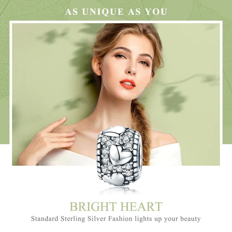 S925 Sterling Silver Shine My Heart Beads DIY Bracelet Necklace Accessories