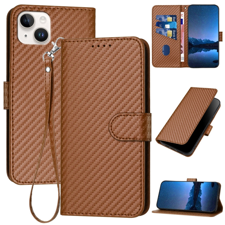 YX0070 Carbon Fiber Buckle Leather Phone Case with Lanyard, For iPhone 16 Pro, For iPhone 16 Plus, For iPhone 16, For iPhone 15 Pro Max, For iPhone 15 Pro, For iPhone 15 Plus