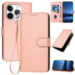 YX0070 Carbon Fiber Buckle Leather Phone Case with Lanyard, For iPhone 16 Pro, For iPhone 16 Plus, For iPhone 16, For iPhone 15 Pro Max, For iPhone 15 Pro, For iPhone 15 Plus