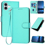 YX0070 Carbon Fiber Buckle Leather Phone Case with Lanyard, For iPhone 16 Pro, For iPhone 16 Plus, For iPhone 16, For iPhone 15 Pro Max, For iPhone 15 Pro, For iPhone 15 Plus
