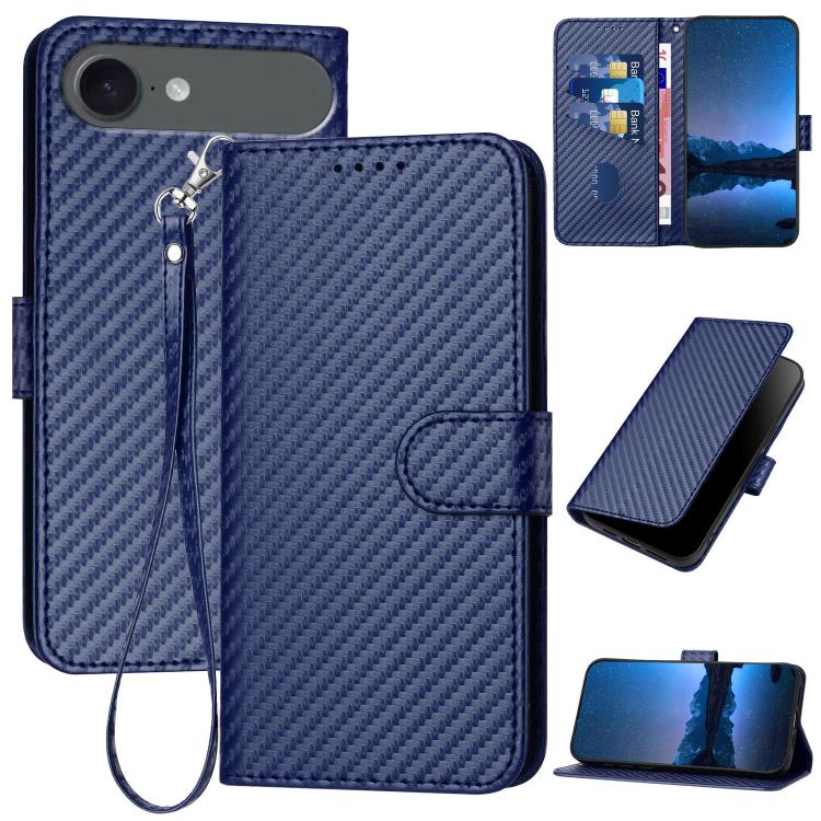 YX0070 Carbon Fiber Buckle Leather Phone Case with Lanyard, For iPhone 17e / 16e, For iPhone 17 Pro Max, For iPhone 17 Pro, For iPhone 17, For iPhone Air, For iPhone 16 Pro Max