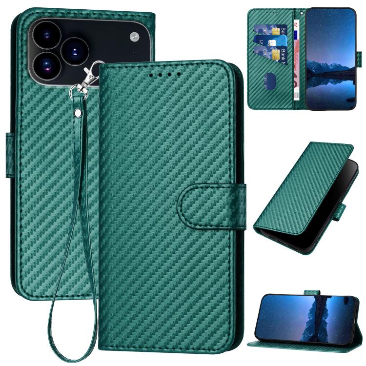 YX0070 Carbon Fiber Buckle Leather Phone Case with Lanyard, For iPhone 17e / 16e, For iPhone 17 Pro Max, For iPhone 17 Pro, For iPhone 17, For iPhone Air, For iPhone 16 Pro Max