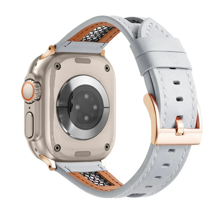 Mesh Calfskin Genuine Leather Watch Band, For Apple Watch SE 2023 44mm, For Apple Watch SE 2023 40mm, For Apple Watch Ultra 2 49mm, For Apple Watch Series 9 45mm, For Apple Watch Series 9 41mm, For Apple Watch Ultra 49mm