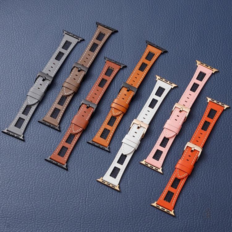 Mesh Calfskin Genuine Leather Watch Band, For Apple Watch Series 8 41mm, For Apple Watch Series 8 45mm, For Apple Watch SE 2022 40mm, For Apple Watch SE 2022 44mm, For Apple Watch Series 7 41mm, For Apple Watch Series 7 45mm