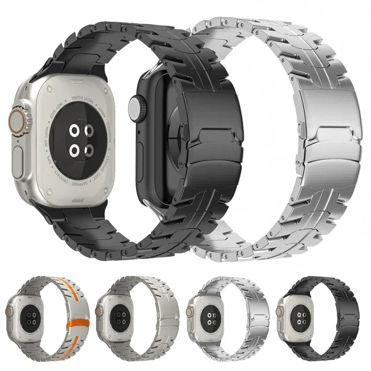 Double Lock Buckle Turtle Titanium Steel Watch Band, For Apple Watch SE 2023 44mm, For Apple Watch SE 2023 40mm, For Apple Watch Ultra 2 49mm, For Apple Watch Series 9 45mm, For Apple Watch Series 9 41mm, For Apple Watch Ultra 49mm                     ...