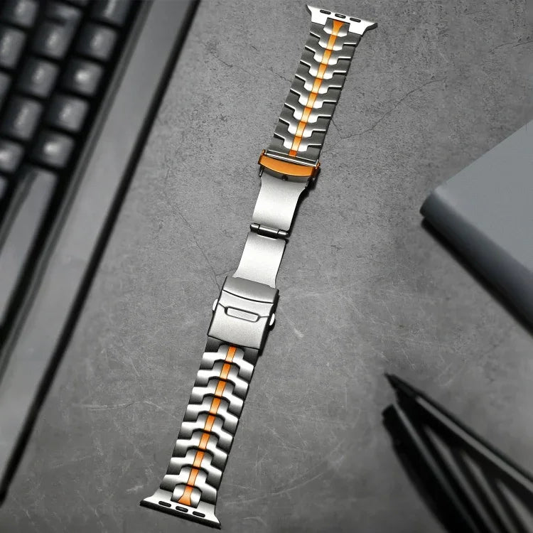 Double Lock Buckle Turtle Titanium Steel Watch Band, For Apple Watch SE 2023 44mm, For Apple Watch SE 2023 40mm, For Apple Watch Ultra 2 49mm, For Apple Watch Series 9 45mm, For Apple Watch Series 9 41mm, For Apple Watch Ultra 49mm                     ...