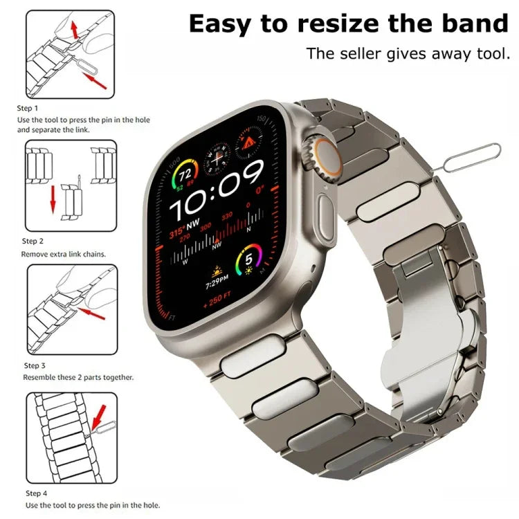 Oval Butterfly Buckle Titanium Alloy Watch Band, For Apple Watch SE 2023 44mm, For Apple Watch Ultra 2 49mm, For Apple Watch Series 9 45mm, For Apple Watch Ultra 49mm, For Apple Watch Series 8 45mm, For Apple Watch SE 2022 44mm                         ...