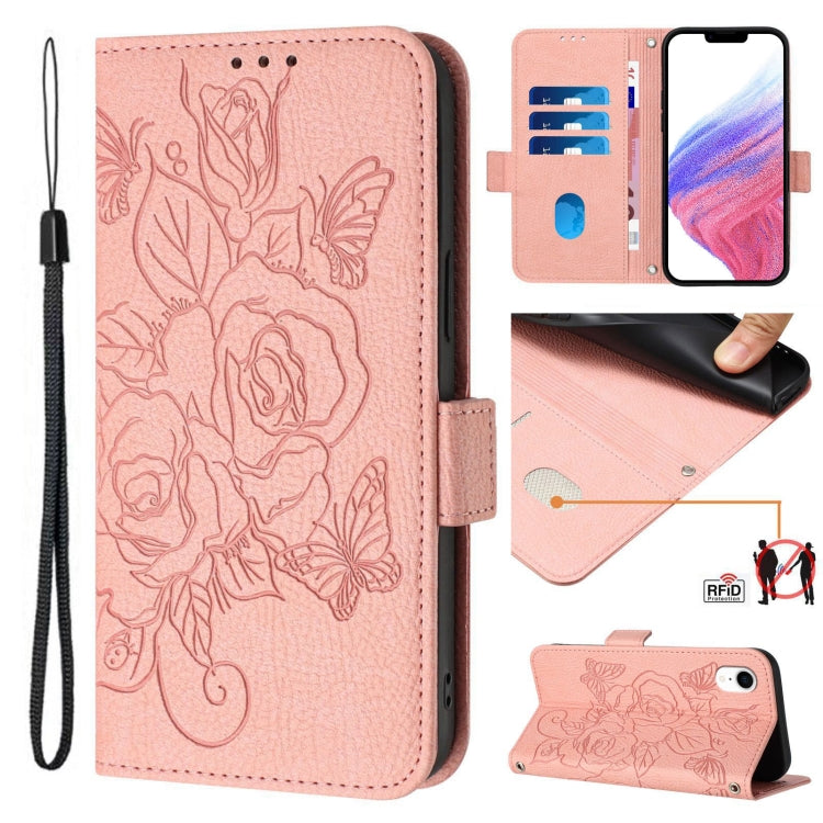 Embossed Rose RFID Anti-theft Leather Phone Case, For iPhone 11 Pro Max, For iPhone 11, For iPhone 11 Pro, For iPhone XS / X, For iPhone XR, For iPhone XS Max, For iPhone 8 Plus / 7 Plus