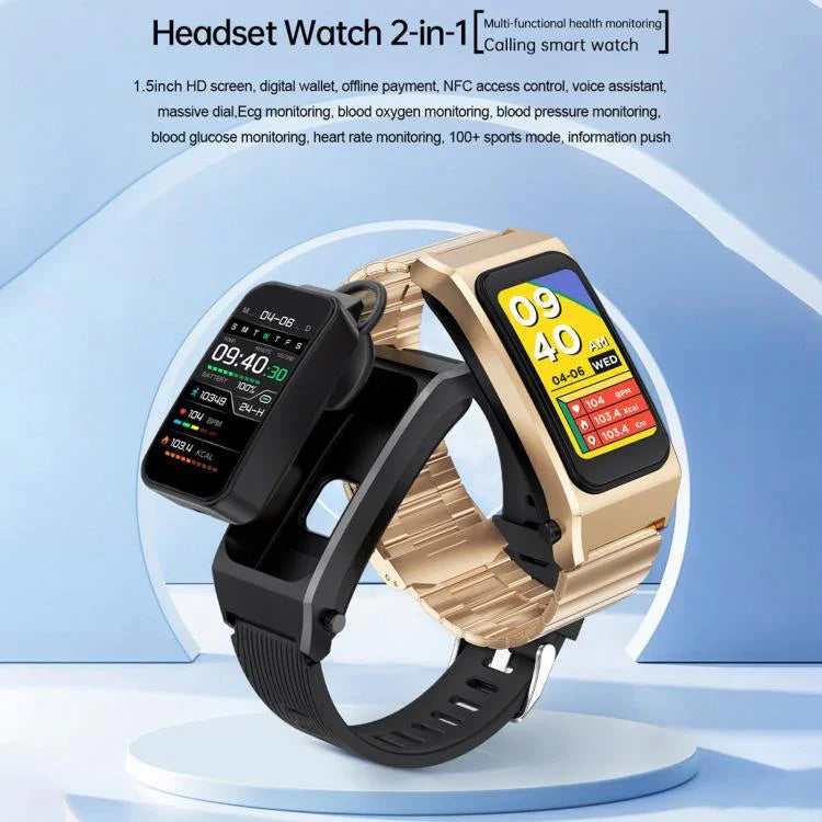 B7 Pro 1.5 inch 2 in 1 Bluetooth Earphone Silicone Strap Smart Watch, Support Heart Rate / Sleep Monitoring