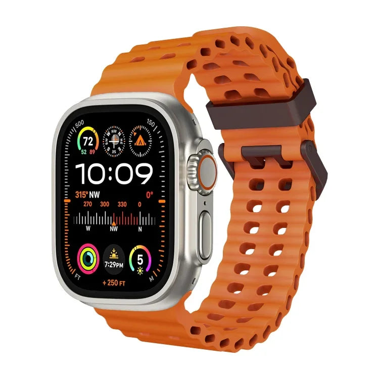 Ocean Dual-Row Hole Silicone Watch Band, For Apple Watch Ultra 49mm, For Apple Watch Series 8 45mm, For Apple Watch SE 2022 44mm
