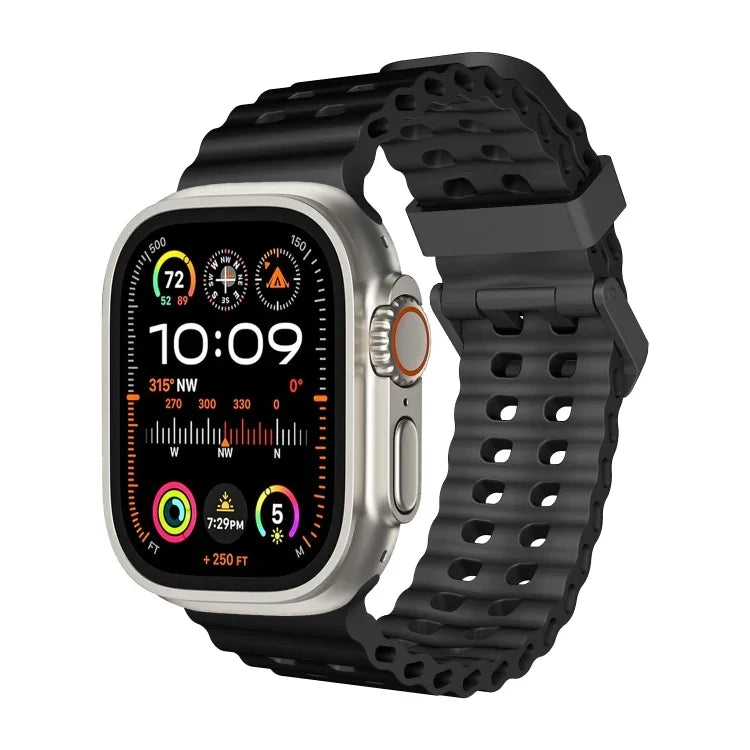 Ocean Dual-Row Hole Silicone Watch Band, For Apple Watch Ultra 49mm, For Apple Watch Series 8 45mm, For Apple Watch SE 2022 44mm