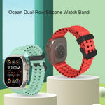 Ocean Dual-Row Hole Silicone Watch Band, For Apple Watch Ultra 49mm, For Apple Watch Series 8 45mm, For Apple Watch SE 2022 44mm