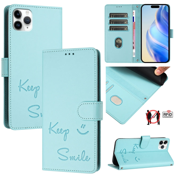 Smile Embossing RFID Leather Phone Case, For iPhone 11 Pro Max, For iPhone 11, For iPhone 11 Pro, For iPod Touch 7 / 6 / 5, For iPhone X / XS, For iPhone XR, For iPhone XS Max, For iPhone 8 Plus / 7 Plus