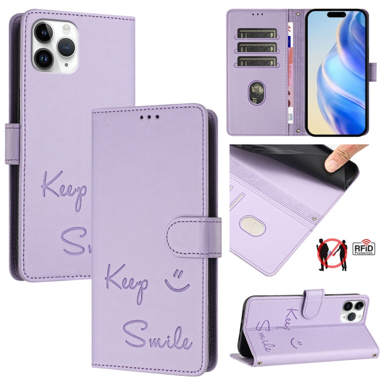 Smile Embossing RFID Leather Phone Case, For iPhone 11 Pro Max, For iPhone 11, For iPhone 11 Pro, For iPod Touch 7 / 6 / 5, For iPhone X / XS, For iPhone XR, For iPhone XS Max, For iPhone 8 Plus / 7 Plus
