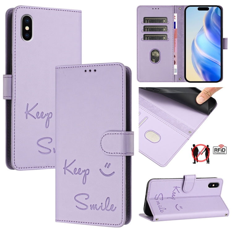 Smile Embossing RFID Leather Phone Case, For iPhone 11 Pro Max, For iPhone 11, For iPhone 11 Pro, For iPod Touch 7 / 6 / 5, For iPhone X / XS, For iPhone XR, For iPhone XS Max, For iPhone 8 Plus / 7 Plus