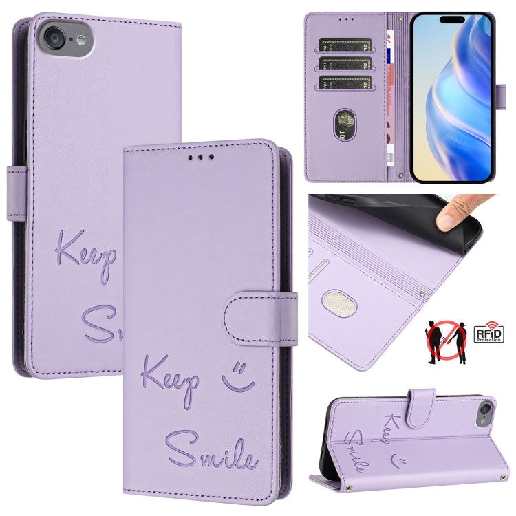 Smile Embossing RFID Leather Phone Case, For iPhone 11 Pro Max, For iPhone 11, For iPhone 11 Pro, For iPod Touch 7 / 6 / 5, For iPhone X / XS, For iPhone XR, For iPhone XS Max, For iPhone 8 Plus / 7 Plus