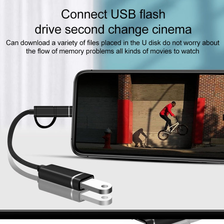 3 in 1 USB Female to Micro USB, Type-C, 8 Pin Male OTG Adapter