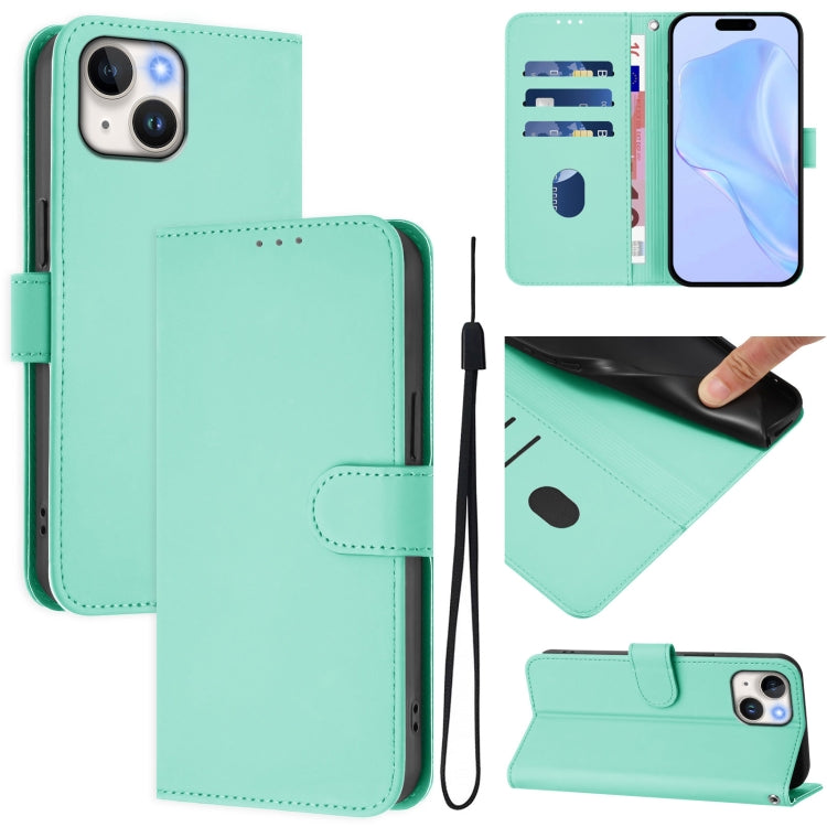 Skin Feel Solid Color Leather Phone Case with Lanyard, For iPhone 14 / 13, For iPhone 14 Pro
