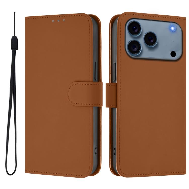 Skin Feel Solid Color Leather Phone Case with Lanyard, For iPhone 17 Pro, For iPhone 17