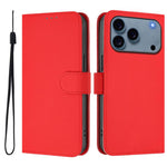 Skin Feel Solid Color Leather Phone Case with Lanyard, For iPhone 17 Pro, For iPhone 17