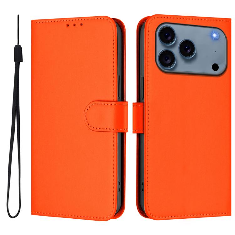 Skin Feel Solid Color Leather Phone Case with Lanyard, For iPhone 17 Pro, For iPhone 17