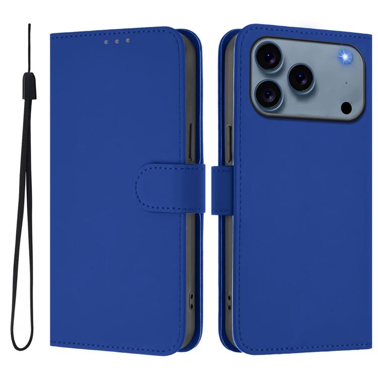 Skin Feel Solid Color Leather Phone Case with Lanyard, For iPhone 17 Pro, For iPhone 17