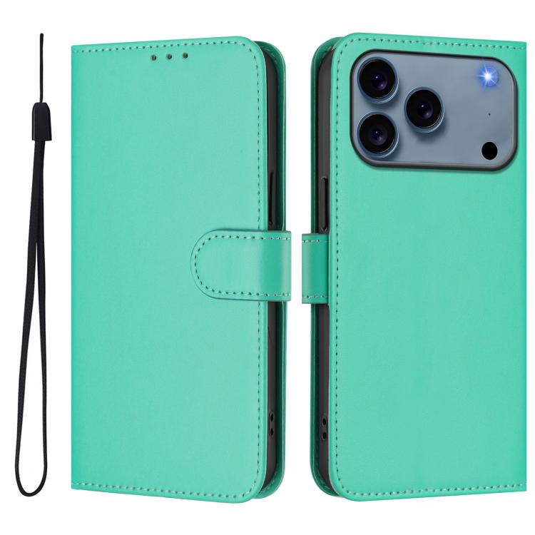 Skin Feel Solid Color Leather Phone Case with Lanyard, For iPhone 17 Pro, For iPhone 17