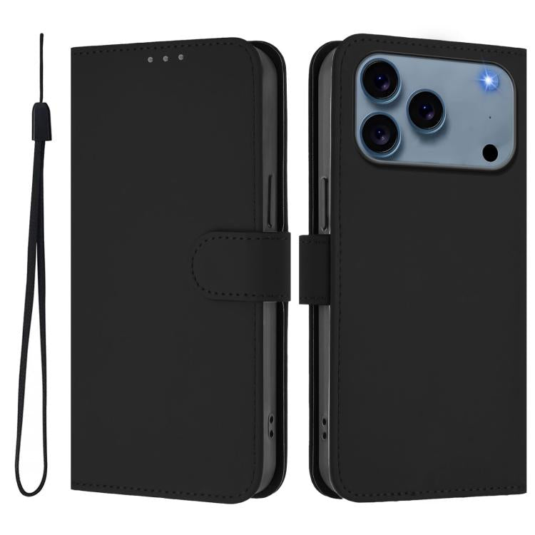 Skin Feel Solid Color Leather Phone Case with Lanyard, For iPhone 17 Pro, For iPhone 17