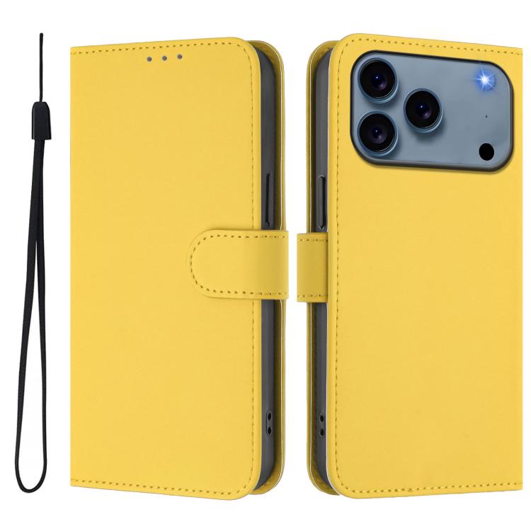 Skin Feel Solid Color Leather Phone Case with Lanyard, For iPhone 17 Pro, For iPhone 17