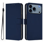 Skin Feel Solid Color Leather Phone Case with Lanyard, For iPhone 17 Pro, For iPhone 17