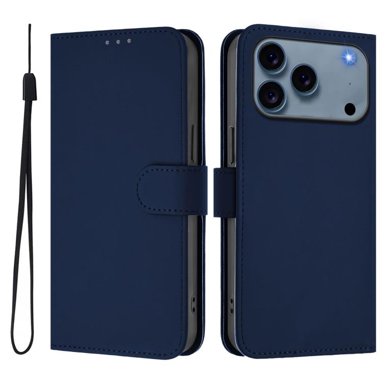 Skin Feel Solid Color Leather Phone Case with Lanyard, For iPhone 17 Pro, For iPhone 17