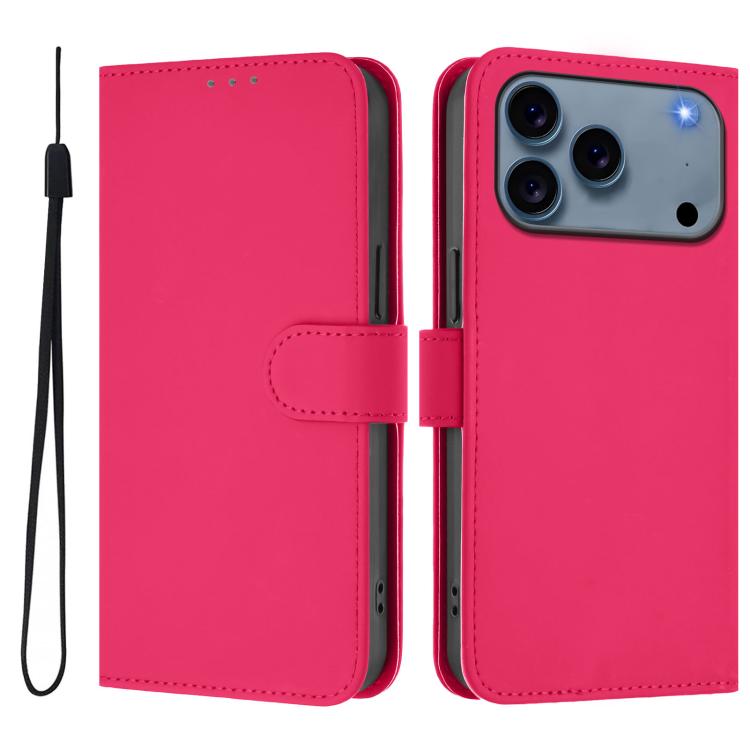 Skin Feel Solid Color Leather Phone Case with Lanyard, For iPhone 17 Pro, For iPhone 17